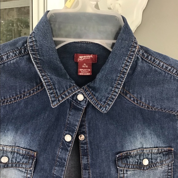 Arizona jeans top shirt  X large 14–16 girls snap blue jeans EUC - Picture 9 of 14